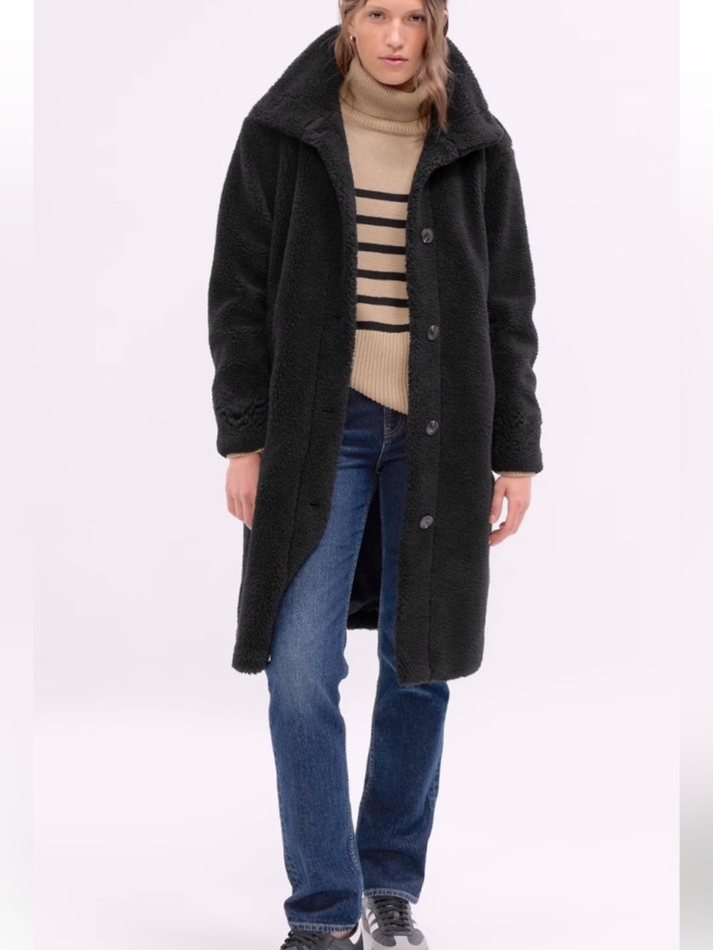 GAP Long Sherpa Coat Black Teddy Women’s Size Large 742102 - Picture 11 of 12